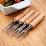 Set Of 6 Stainless Steel Fruit Forks With Wooden Handles