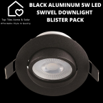 Black Aluminum 5W LED Swivel Downlight - Blister Pack