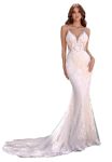 Spaghetti Strap Mermaid Wedding Dresses For Bride Tulle Lace Trumpet Long Boho Bridal Gown For Women White 14
