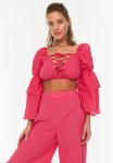 Long Sleeve Tie Detailed Blouse - Pink
