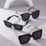 3PCS New Style Fashion Glasses With Metal Chain Black Classic Frame For Driving Travel And Beach