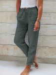 Button Decor Contrast Lace Pants Casual Slant Pocket Drawstring Waist Pants For Spring & Summer Women's Clothing