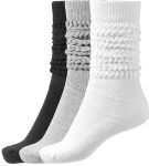 Bomkinta Slouch Socks Women Thigh High Boot Socks Soft Scrunch Socks Size 5-11 3 Pair Pack Black White Gray