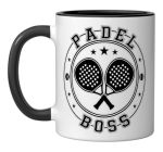 Padel Boss Paddle Racket Emblem Padel Player Funny Sport Ceramic Mug Black white