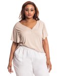 Donnay Plus Size Henley Flutter Sleeve Top - Natural