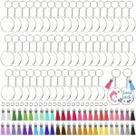 120 160PCS SET Acrylic Keychain Blanks Vinyl Kit Including Acrylic Blanks Keychain Tassels Key Chain Rings And Jump Rings For Ke