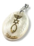 Nazareth Store Mother Of Pearl Messianic Star Of David Menorah Fish Pendant Handmade Nazareth