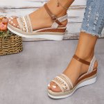 Women's Sequins Decor Wedge Heeled Sandals Casual Open Toe Platform Shoes Comfortable Buckle Strap Sandals