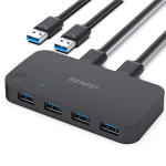 USB3.0 4IN 2OUT Sharing Switch With LED Status Indicator And Usb-c 5V Power Input Port Sharing 4 USB Devices Between 2 Pc's - Bl