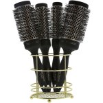 Hairware Ceramic Gold Barrel Non-slip Handle Brush Display: 4 Brushes & Basket