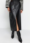 Faux Leather Maxi Skirt With Slit Detail - Black