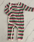 Cotton On Long Sleeve Green Black Pink And Beige Striped Onesie 3 6M