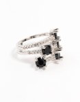 Silver Black 3 Row Round Cubic Zirconia Ring - M l