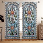 2PANELS European Style Gothic Curtains Window Flower Printed Translucent Curtains For Living Room Bedroom Sun Privacy Protection