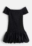 Smocked Off-the-shoulder Dress - Black