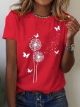Dandelion Print Crew Neck T-Shirt Casual Short Sleeve Top For Spring & Summer Women's Clothing