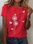 Dandelion Print Crew Neck T-shirt Casual Short Sleeve Top For Spring & Summer Women's Clothing