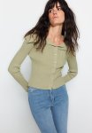 Khaki Turn-down Collar Cardigan