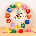 Wooden Shape Color Sorting Clock Teaching Time Number Blocks Puzzle Stacking Sorter Jigsaw Montessori Early Learning Educational