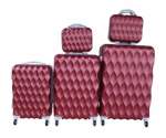 Smte Durable Abs 5-PIECE Luggage Set With Spinner Wheels Red & Silver Accents With Keychain