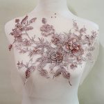 3D Embroidered Patches Nail Bead Tulle Applique Flower Patch For Clothing Wedding Dress Lace C Fabric Diy Decoration Golden