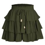 Summer Skorts Women Flowy High Waist Ruffle Layered Tiered MINI Skirts Casual Beach Vacation Skirt With Built-in Shorts Army Gre