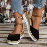 Women's Espadrille Wedge Sandals Closed Toe Canvas Ankle Strap Slingback Shoes Casual Summer Platform Sandals