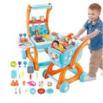 2-IN-1 Shopping Trolley & Kitchen Play Set Blue