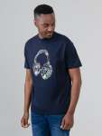 Typography Headphones Tee - Navy - Navy XXL