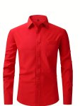 Men's Formal Classic Design Button Up Shirt With Chest Pocket Male Clothes For Spring And Fall Business Occasion