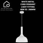 White Metal Cord Pendant Light Fitting - 60W Es - 260MM