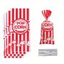 50PCS Plastic Popcorn Candy Bags With Twist Ties Red And White Striped Cookie Snack Bakery Packaging Pouches