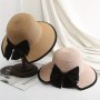 Trendy Black Bowknot Straw Hat Classic Solid Color Sun Hats Elegant Travel Beach Hats For Women Daily Use Summer Outdoor