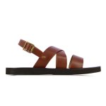 Criss-cross Leather Sandals -tan