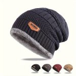 1PC Plus Velvet Men's Beanie Hat Thickened Ear Protection Knitted Hat For Outdoor Cycling In Autumn And Winter Ideal Choice For