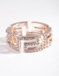 Rose Gold Diamante Greek Key Ring - M l