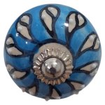 Teal Ceramic Cabinet Knob Swirl Pattern 6CM