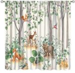 Woodland Curtains Rustic Woodland Wild Animals Watercolor Forest Bear Deer Fox Country Rod Pocket Blackout Window Drapes For Bab