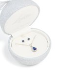 Silver Sapphire Cubic Zirconia Teardrop Pendant Necklace & Earrings Set