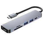 6 In 1 USB Hub Type C Adapter With 4K TC 2USB HDTV TF B3444