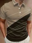 Men's Casual Vintage Style Lapel 1 4 Button Short Sleeve Shirt For Men's Fitness Training