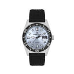Mens Diver-inspired Silver Dial Watch With Black Silicone Strap