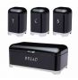 4PC Bread Bin And Canister Set - Black