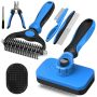 Augwind 7 In 1 Pet Grooming Kit - Dog&cat Comb Deshedding Brush Nail Clipper With File Bath Brush - Premium Pet Supplies Black Blue
