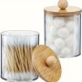 Chic Acrylic Storage Jar With Wooden Lid - Perfect For Cotton Swabs Makeup Pads & Small Items - Home Organization Essential Acrylic Drawers