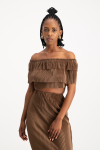 Laura Plisse Off-shoulder Top - Pinecone - XS