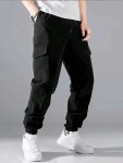 Men's Trendy Solid Cargo Pants With Side Pocket Comfy Casual Loose Fit Trousers For Men's Outdoor Activities
