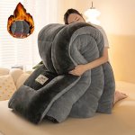 1PC Luxury Fluffy Comforter Contemporary Style Extra Thick Plush Autumn-winter Bedding Anti-static Multi-needle Quilting Lightwe