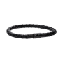 Black Leather Woven Bracelet W/ Black Brushed And Polished S/steel Clasp