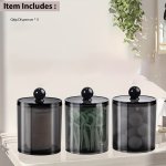 Apothecary Jars Bathroom Jar 10 Oz Black Plastic Holder Storage Box For Cotton Ball Swab Cotton Rounds Floss Picks Hair Clips An